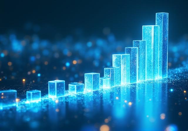 Growth charts and futuristic data prediction icons